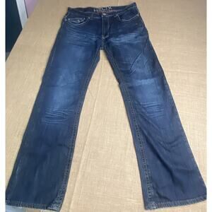 Helix Jeans Mens Size 36x34 Bootcut Blue Denim Whiskered Distressed